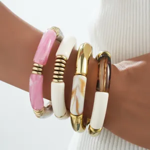 Ensemble de Bracelets Élastiques en Acrylique Rétro Vintage avec Épissage de Joint de Bambou pour Femmes Bracelet en Résine Géométrique Superposé Bijoux Mode