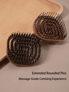 Boar bristle hair brush and spiral scalp massage comb for fluffy hair styling and daily care.