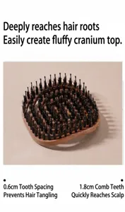 Boar bristle hair brush detail, pine cone massage comb for fluffy hair styling and scalp care.