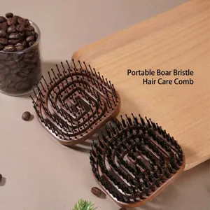 Portable boar bristle hair brush, spiral massage hair comb for smooth hair and daily styling.