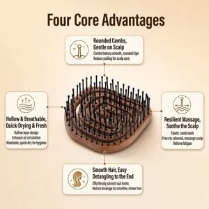 Hollow hair massage comb with elastic bristles for scalp care, daily styling and untangling.