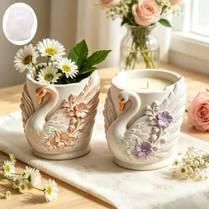 Moule en silicone pot de fleur cygne relief 3D animal plante DIY bougie parfumée outil