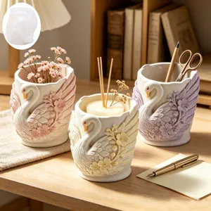 Moule en Silicone pour Pot de Fleurs en Relief de Cygne 3D DIY Floral Animal Pot de Fleurs Outil de Fabrication de Savon de Bougie Décoration de la Maison