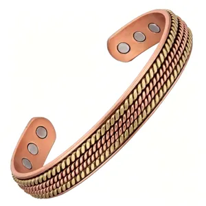 Copper magnetic therapy cuff bracelet vintage open adjustable energy wrist jewelry accessory