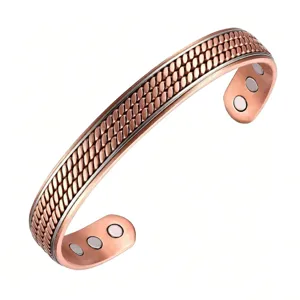 Copper magnetic therapy cuff bracelet vintage wheat pattern adjustable energy bangle jewelry