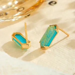 Geometric turquoise and crystal gemstone stud earrings, s925 silver gold plated detail.