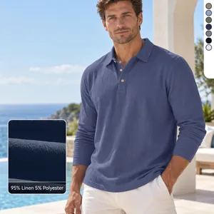 Herren Casual Langarm Polo-Shirt Frühling Herbst Atmungsaktiv Leinenmischung Lockere Passform Einifarbig Business Alltag Top