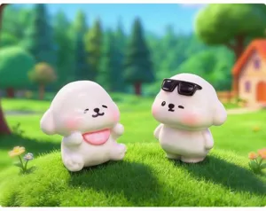 Schattige mini witte puppy hars beeldjes voor microlandschap tuinieren en buredecoratie.