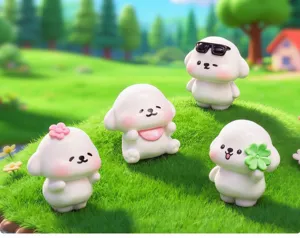 Schattige puppy micro landschap hars miniatuur beeldjes set voor tuin en bureau decoratie.