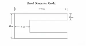 Sjaal maattabel diagram met breedte 110cm hoogte 43cm gedetailleerde afmetingen specificaties