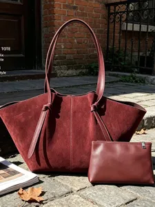 Τσάντα Tote Μεγάλης Χωρητικότητας Γυναικεία PU Suede Casual Travel Shoulder Bag Stylish Handbag Underarm Bag With Pouch