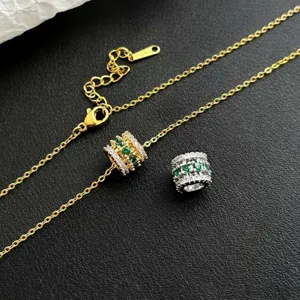 French light luxury waist diamond necklace with detachable green stone barrel pendant for women