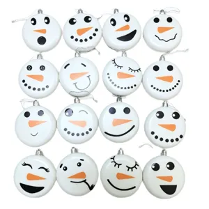 Natale bianco rotondo pupazzo di neve viso ornamenti sospesi, 16 pezzi set di decorazioni.