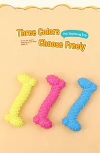 TPR spiked dog bone chew toy, colorful interactive pet molar toy for small dogs detail view