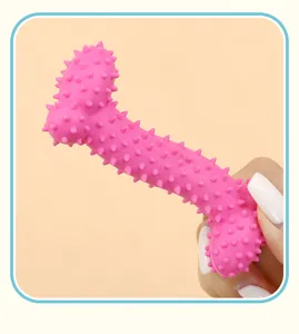 TPR spiked bone dog chew toy, durable interactive molar teeth cleaning pet toy pink.