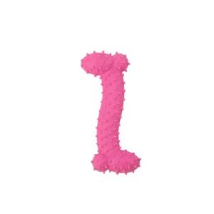 Pink spiky TPR dog chew toy, durable pet teething bone for puppy dental care and interactive play.