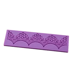 Silicone lace fondant mold for cake decorating, flexible floral border baking tool.