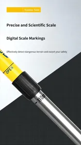 Detailed view of the aluminum alloy telescopic trekking pole with clear digital scale markings.