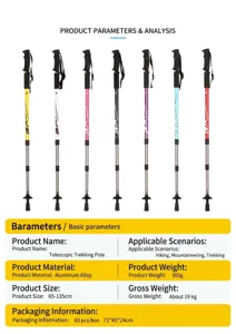 Adjustable aluminum alloy trekking pole for hiking and mountaineering, lightweight outdoor walking stick.