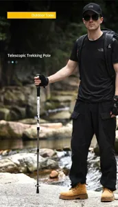 Aluminum alloy telescopic trekking pole, lightweight and durable, anti-shock hiking stick gear.
