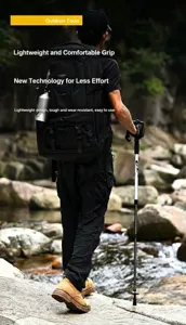 Adjustable aluminum alloy trekking pole for outdoor hiking, lightweight and shock-absorbing.