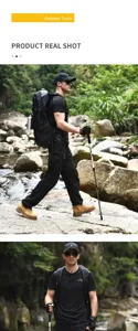 Outdoor trekking pole detail view, telescoping aluminum alloy hiking stick, anti-shock design.