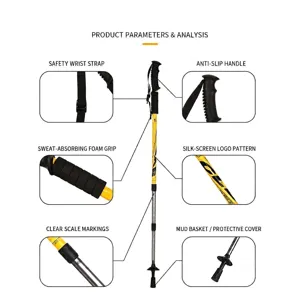Aluminum alloy telescopic trekking pole with straight handle, shock-absorbing hiking stick.