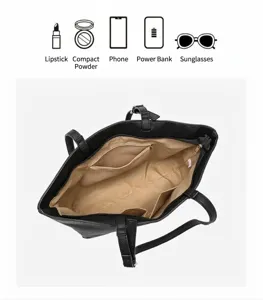 Grande borsa shopper nera da donna borsa a spalla casual da lavoro con tasche interne