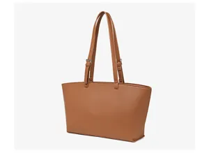Borsa tote marrone in pelle PU da donna, grande borsa a spalla capiente per lavoro e casual.