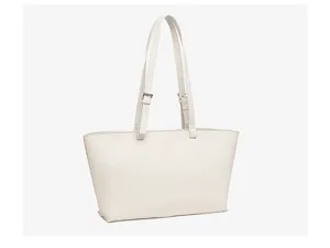 Elegante borsa shopper bianca in pelle da donna, grande borsa a spalla chic per lavoro.