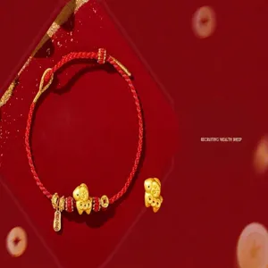Set bracciale in oro con corda rossa e ciondolo pecora stile tradizionale cinese gioielli dettagli