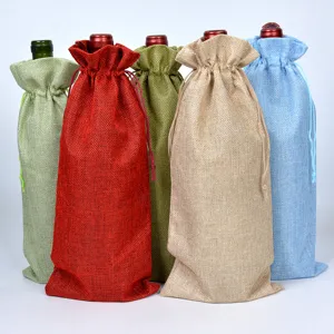 Sacchetti Regalo Per Bottiglie Di Vino In Lino Di Juta Con Coulisse Per Matrimonio Festa Natale Rustico Naturale Antipolvere