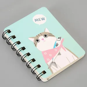 Carnet de notes spirale A7 mignon bloc-notes de poche portable avec design chat dessin animé.