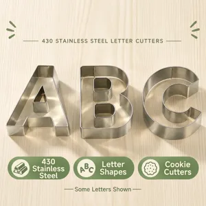 Stainless steel letter cookie cutters set, alphabet metal fondant molds for baking DIY.