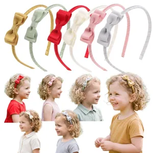Children's cute ribbon bow headband set, sweet colorful fabric hair hoops for little girls.