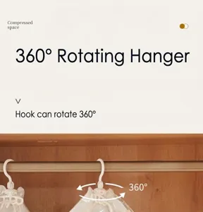 Sac de rangement sous vide suspendu pour vêtements d'hiver avec crochet pivotant à 360°.