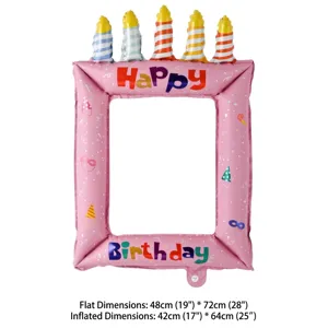 Inflatable birthday photo frame balloon party decoration prop with colourful candles design.