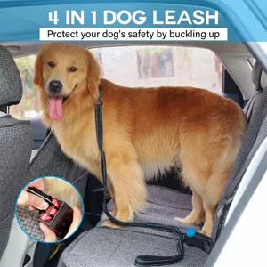 Detailed view of the 4-in-1 reflective dog seat belt leash, perfect for large dogs in cars.