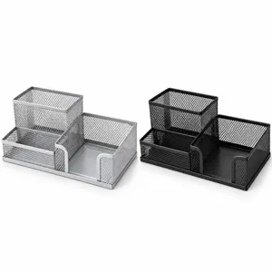 Organisateur de bureau en maille métallique avec compartiments pour bureau et papeterie.