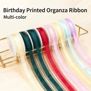 Happy Birthday Printed Organza Ribbon Roll For Gift Wrapping Cake Decoration Wedding Party Craft Webbing
