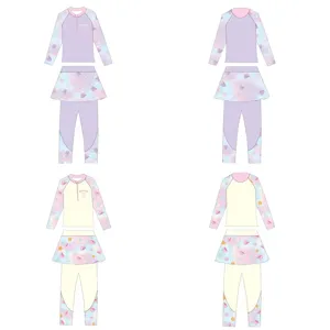 Maillot de Bain Rash Guard Deux Pièces pour Filles Haut à Manches Longues et Pantalon Long Protection Solaire Imprimé Sirène Licorne