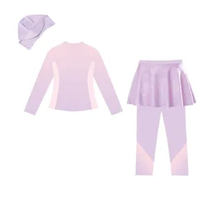 Details of children gradient long sleeve swimwear set showing smooth fabric and cute color style.