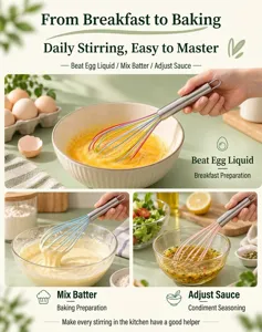 Fouet manuel en silicone pour cuisine pâtisserie, mélangeur coloré pour œufs, pâtes et sauces.