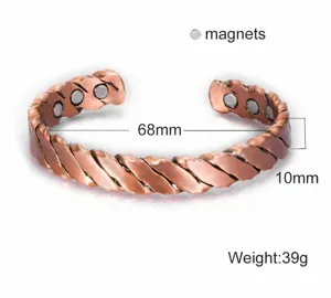Bracciale aperto intrecciato in rame rosso puro magnetico con potenti magneti integrati.