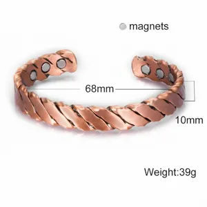 Elegante bracciale magnetico vintage in rame per uomo e donna, bangle intrecciato regolabile.