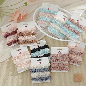 Elegant Satijnen Scrunchie Set Effen Kleur Geplooide Elastische Haarbanden Voor Dames Paardenstaart Handgemaakte Haaraccessoires