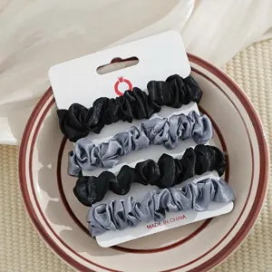 Satin haar scrunchies set voor vrouwen, kleine zwarte en grijze haarelastiekjes.