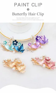 Exquisite alloy rhinestone pearl butterfly duckbill hair clip for women side styling daily wear