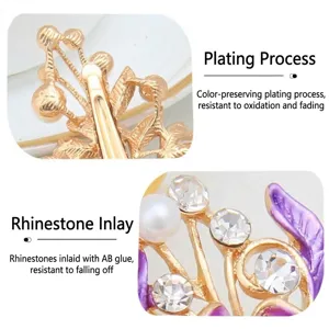 Floral hairpin with rhinestones pearls electroplated alloy women hair accessories