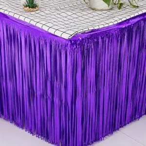 Purple foil fringe table skirt metallic tinsel curtain for party dessert table decoration